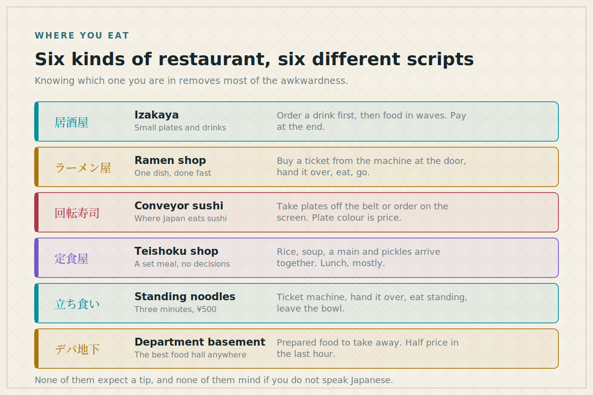 Six kinds of restaurant Six kinds of Japanese restaurant and what happens in each