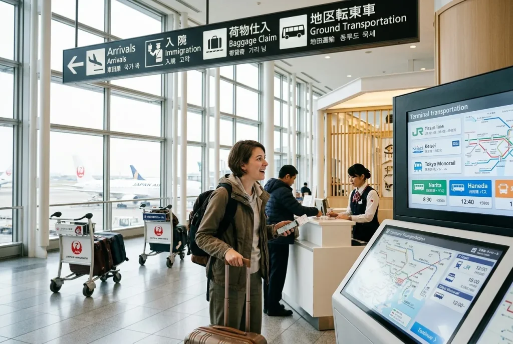 Additional image placement: Image showing a comparison concept between Haneda and Narita arrival experiences, focusing on transfer distance, transportation choices, and traveler convenience.