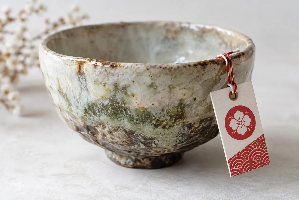  The official red-and-white tradition mark beside a certification label attached to a finished craft product