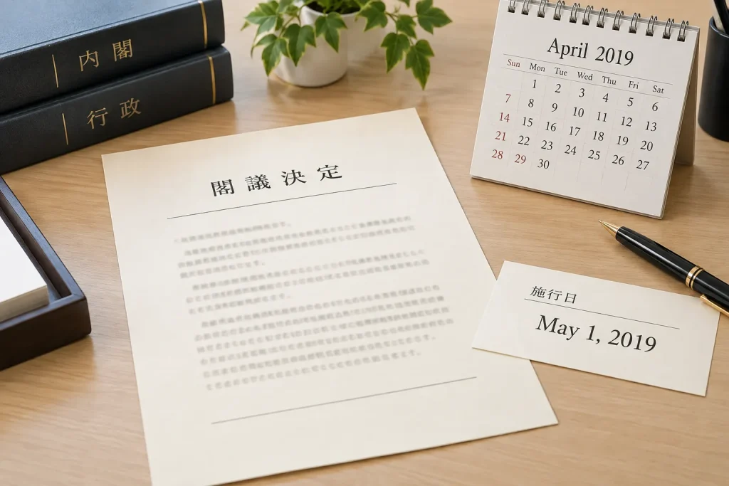 Cabinet documents showing the written era name and effective date