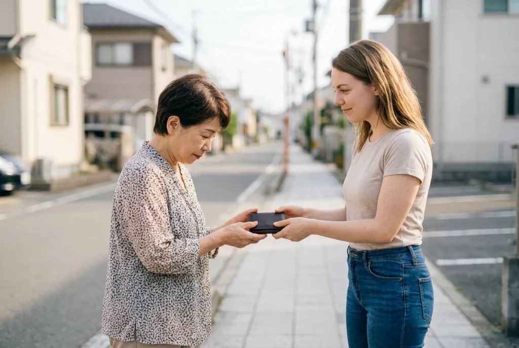 Sumimasen used while receiving a returned personal item from another person