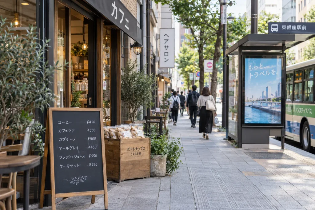 Katakana loanwords on everyday Japanese signs, packages, and menus