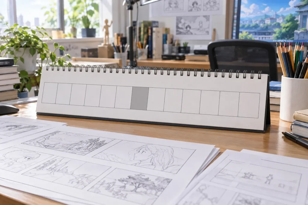 An animation production calendar with thirteen weekly slots and one slot unavailable for a special broadcast.