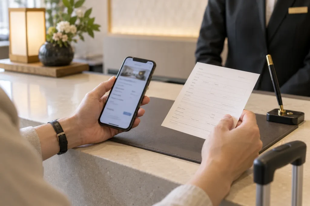 Check-in and check-out dates being copied from a confirmed hotel reservation.