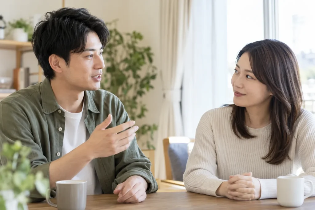  Two people using listening responses during an everyday conversation in Japan