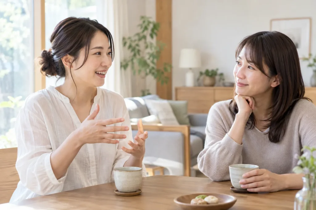 A relaxed conversation between friends using casual aizuchi