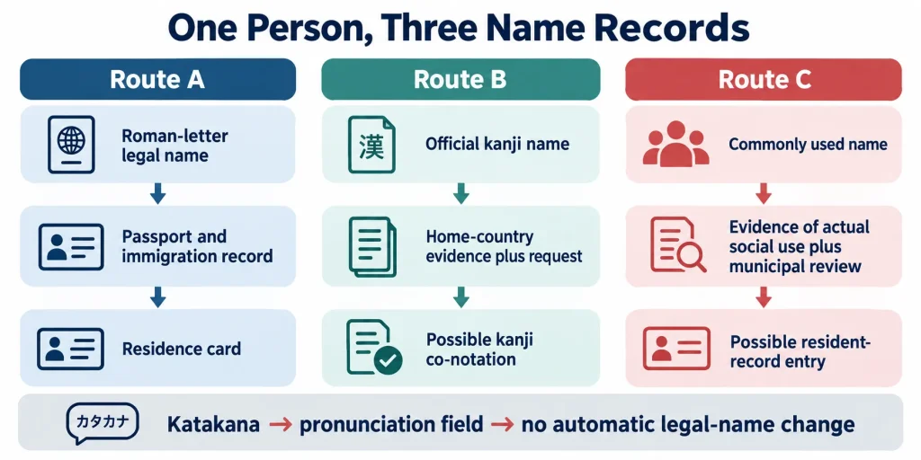 One person, three name records