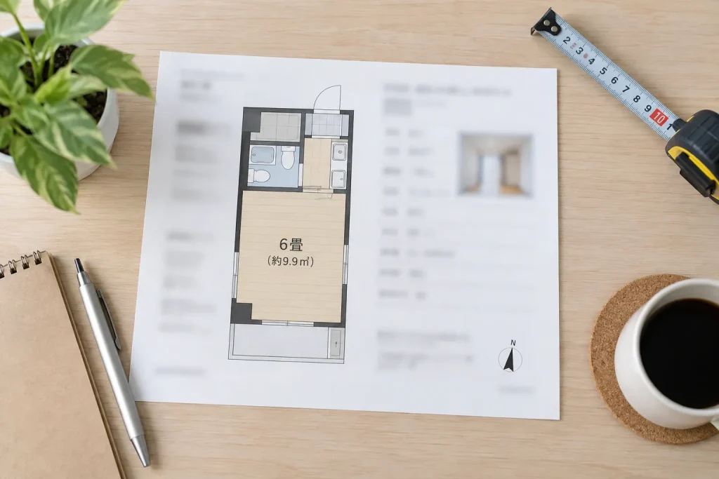 Japanese apartment floor plan showing a six-jo room beside its square-meter measurement